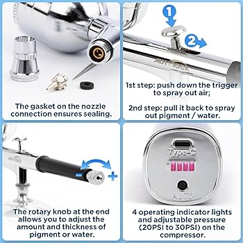 エアブラシ 20~30psi 三段階圧力調節 ダブルアクション　自動停止機能搭載 Amazon.co.jp: Gocheer 48PSI エアブラシ コンプレッサー ミニ